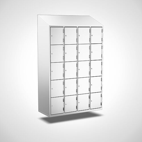 Wall-mounted compartment cupboard with doors made of stainless steel Type FS5-WH-VA-EU-G, 20 compartment with 300 mm compartment width, item no. 45.10.05.46