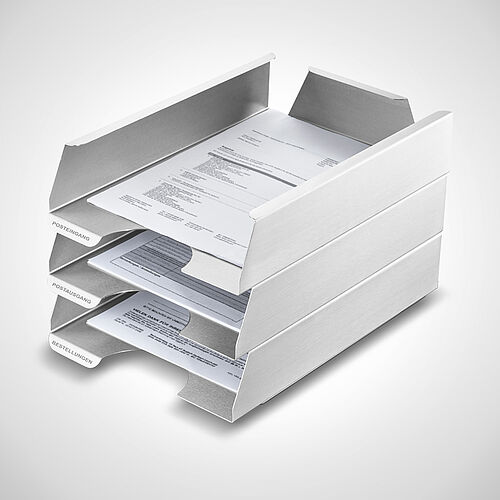 Several document trays can be stacked