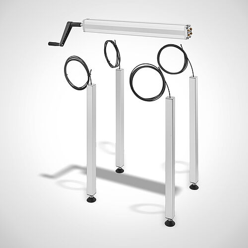 Komplettes Hubsystem mit manueller Handkurbel, Pumpe und 4 Lineareinheiten (stehend) 