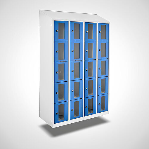 Wall-mounted compartment cupboard with acrylic glass doors Type FSA5-WH-ST-EU 4 compartments with 300 mm compartment width, item no. 46.00.05.46 