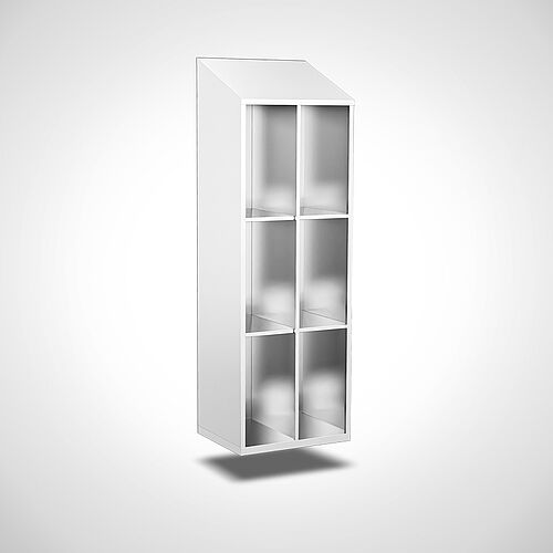 Wall-mounted compartment cupboard without doors made of stainless steel, 6 compartments with 300 mm compartment width, item no. 45.10.06.02 