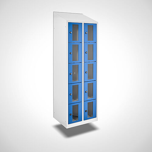 Wall-mounted compartment cupboard with acrylic glass doors Type FSA5-WH-ST-EU 2 compartments with 300 mm compartment width, item no. 46.00.05.42 