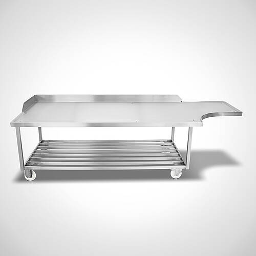 Fahrbarer Fülltisch aus Edelstahl Typ FT-R 300-100 mit Ablagerost, ID 21-61800 
