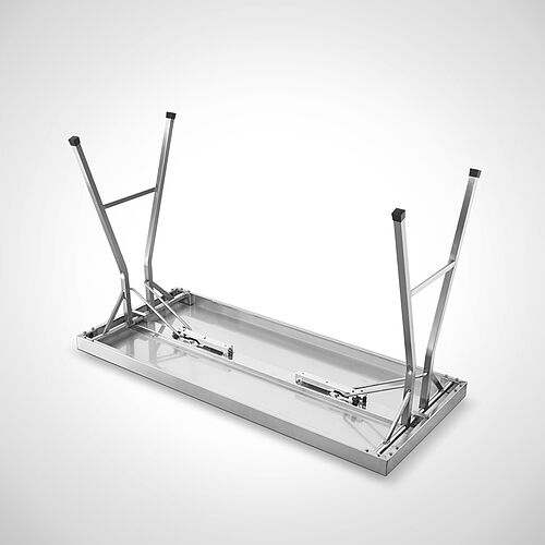 Edelstahl-Klapptisch Typ KT-140/60, Detail Unterseite 