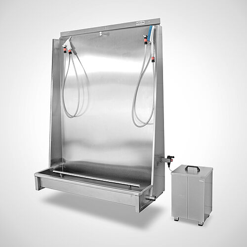 Wall-mounted Boot and Apron Cleaning Place with optional can container