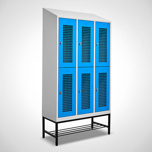 Locker, two-storey Type GS2-UG-ST-EU 3 compartments-400 mm compartment width, item no. 45.00.04.25 with optional shoe rack 