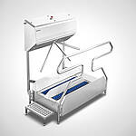 Pass-through sole cleaning machine Type Sole-Star-1500-R-Highline with electrical turnstile Type DK-E-1200-Highline 