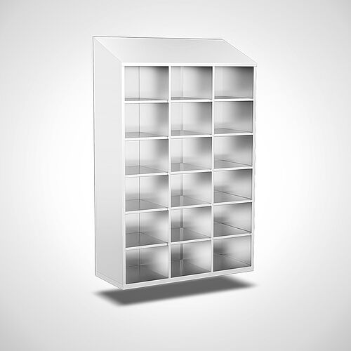 Wall-mounted compartment cupboard without doors made of stainless steel, 18 compartments with compartment width of 400 mm. no. 45.10.06.65 
