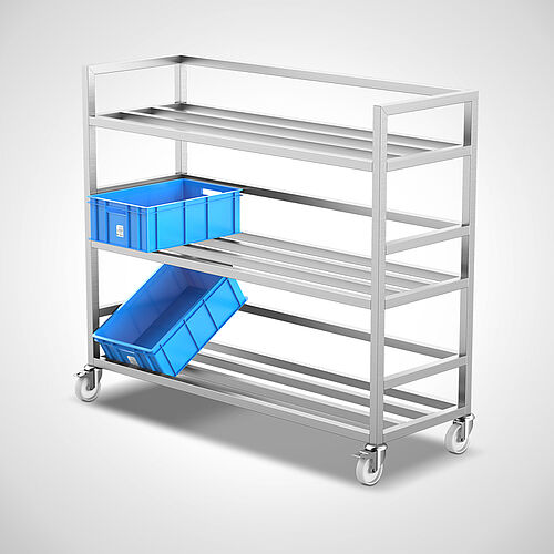 Mobile storage rack type LR-ED 3-4, with 4 swivel castors, 2 with brakes, art. no. 59.01.00.54 + 99.90.01.51 