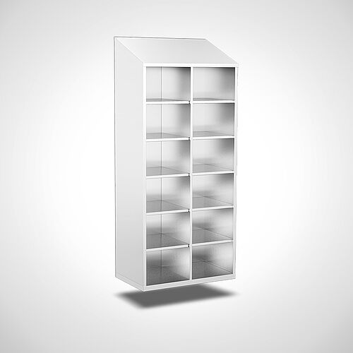 Wall-mounted compartment cupboard without doors made of stainless steel, 12 compartments with compartment width of 400 mm. no. 45.10.06.63 