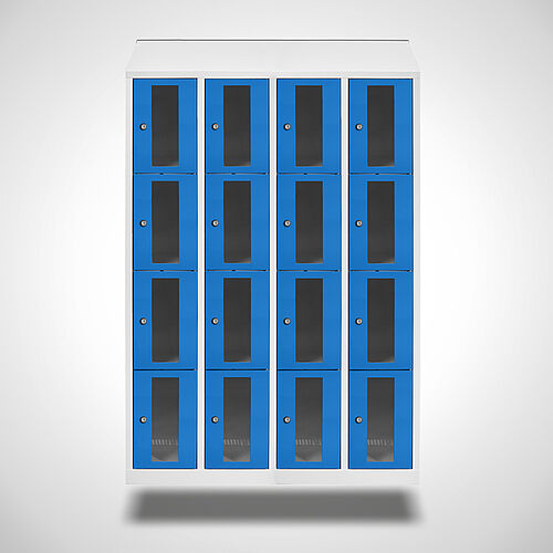 Wall-mounted compartment cupboard with acrylic glass doors Type FSA4-WH-ST-EU 4 compartments with 300 mm compartment width, item no. 46.00.05.26 