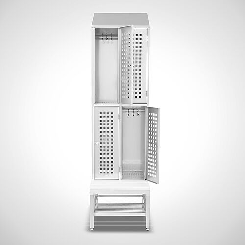 Locker, two-storey Type GS2-SB-VA-EU 2nd compartment-300 mm, art. no.45.10.04.32 (view frontal-doors open) with opt. shoe rack 