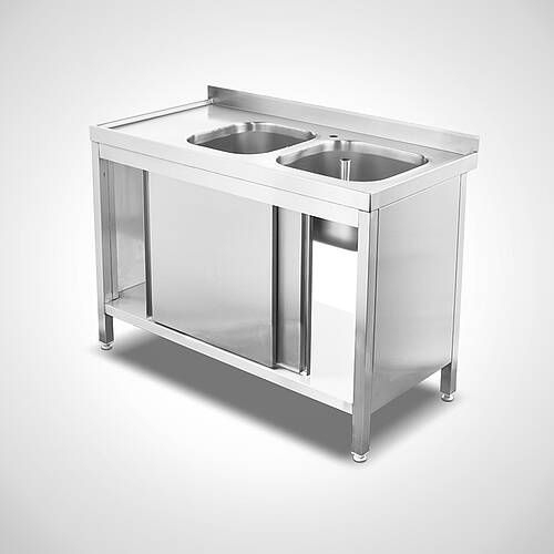Sink unit cabinet with sliding doors Type SPS-2B (Small drip-off surface area on the left) 