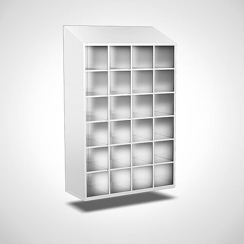Wall-mounted compartment cupboard without doors made of stainless steel, 24 compartments with compartment width of 300 mm. no. 45.10.06.66 