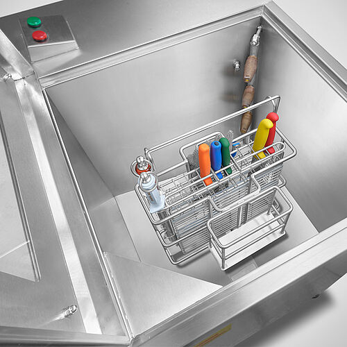 Knife basket pressure cleaner, Internal space: Holding device with big knife basket 