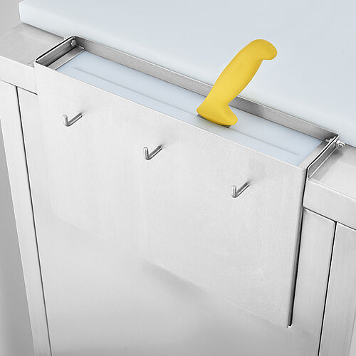 Drawer cabinet made of stainless steel with knife holder and plastic cutting plate (HDPE) Type K-SCS-SON 100-60, item no. 20.00.11.13 