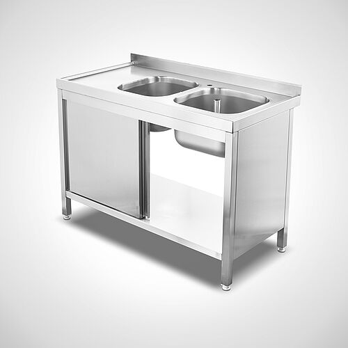 Sink unit cabinet with sliding doors Type SPS-2B (Small drip-off surface area on the left) 