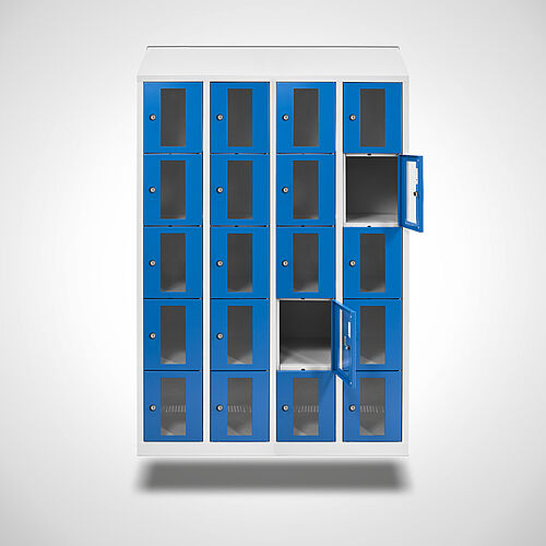 Wall-mounted compartment cupboard with acrylic glass doors Type FSA5-WH-ST-EU 4 compartments with 300 mm compartment width, item no. 46.00.05.46 