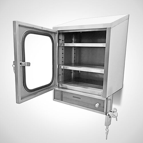 Lockout-Tagout- locks cabinet, front hinged door open 