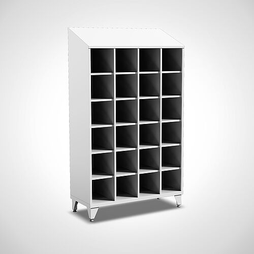 Compartment cupboard made of powder-coated sheet Type FS6-AF-ST-EU-O, 24 compartments in compartment width 300 mm, art. no. 45.00.06.76