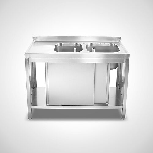Sink unit cabinet with sliding doors Type SPS-2B (Small drip-off surface area on the left) 