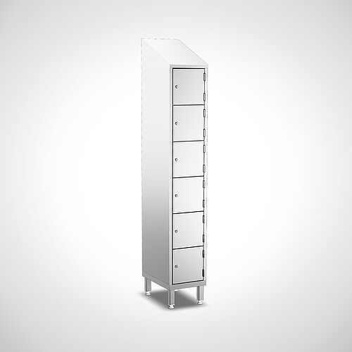 Compartment cupboard made of stainless steel Type FS6-AF-VA-EU-G with 6 compartments, 300 mm compartment width, art. no. 45.10.05.70 