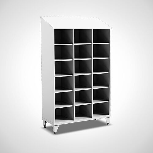 Compartment cupboard made of powder-coated sheet Type FS6-AF-ST-EU-O, 18 compartments in compartment width 400 mm, art. no. 45.00.06.75 