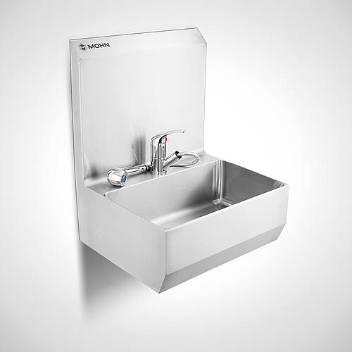 Edelstahl-Handwaschbecken mit Einhebel-Mischbatterie mit schwenkbarer Armatur und ausziehbarer Schlauchbrause Typ HWB-HL 1/G + EHMB-1, Art.-Nr. 12.00.12.50 