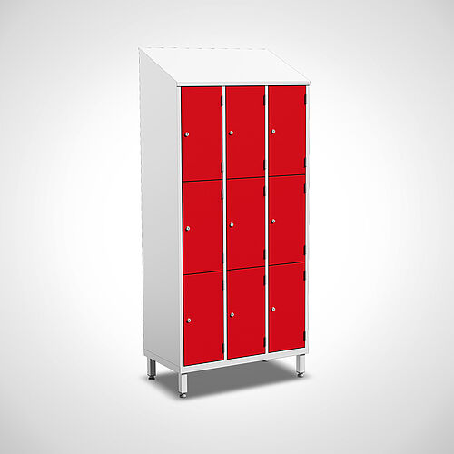 Compartment cupboard made of powder-coated sheet steel type FS3-AF-ST-EU-G, 9 compartments in compartment width 300 mm, item no. 45.00.05.14 