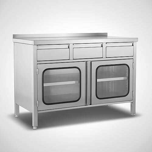 Highline work cabinet with drawers underneath, type AS-KF/H 140-60 Highline, with rear worktop upstand 