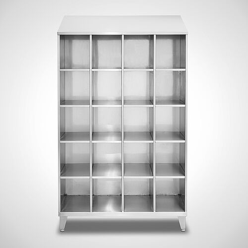 Open compartment locker made of stainless steel type FS5-AF-VA-EU-O-4-3 with 4 compartments in 300 mm compartment width, art. no. 45.10.06.56