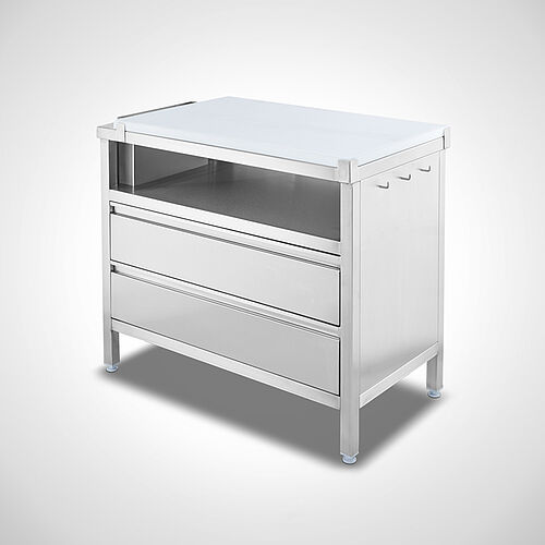 Drawer cabinet made of stainless steel with knife holder and plastic cutting plate (HDPE) Type K-SCS-SON 100-60, item no. 20.00.11.13 