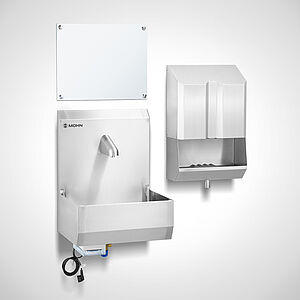 Highline hand wash basin with stainless steel mirror and hand dryer Type JET-II