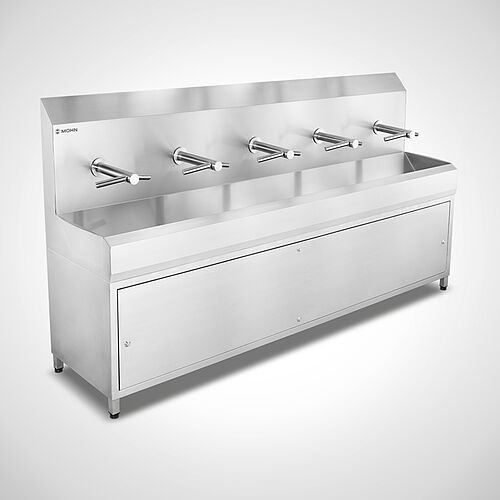 Edelstahl-Handwaschrinne auf Standfüßen Typ WR-SRS-DT 5/24V mit Dyson-Tap Armatur 