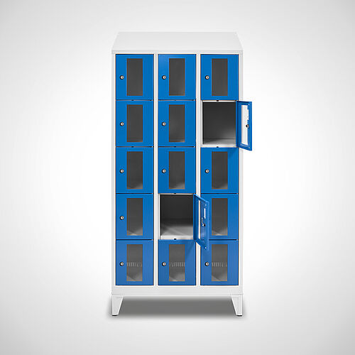 Compartment cupboard with acrylic glass doors Type FSA5-AF-ST-EU 3 compartments with 300 mm compartment width, item no. 46.00.05.54 