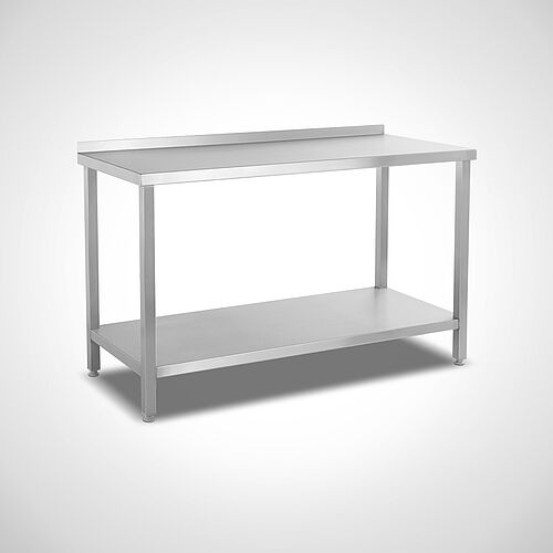 Stainless steel worktable with shelf type AT-B-120-60, art. no. 21.00.03.08, with rear worktop upstand 