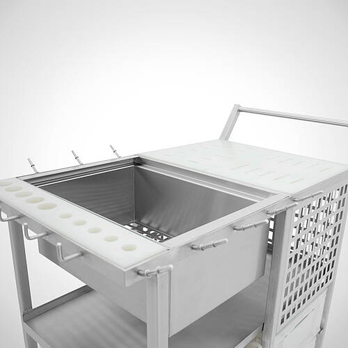 Cutting set/parts service trolley type STSW/1 99-60, Art.-No. 43.00.00.50 with one perforated sheet tray 