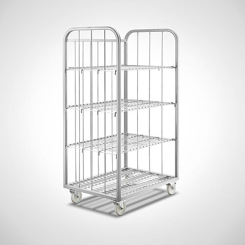 Laundry trolley (wire mesh trolley) made of stainless steel Type WAEW-96x70 SON with 3 hinged intermediate shelves, ID 21-61255 