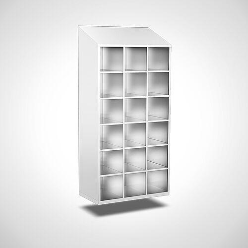 Wall-mounted compartment cupboard without doors made of stainless steel, 18 compartments with compartment width of 300 mm. no. 45.10.06.64 