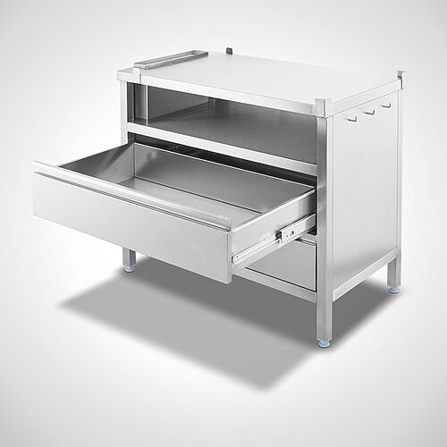Drawer cabinet made of stainless steel with knife holder and plastic cutting plate (HDPE) Type K-SCS-SON 100-60, item no. 20.00.11.13 