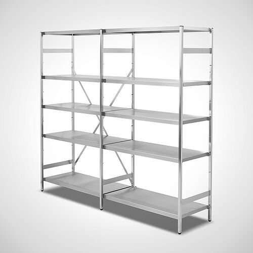 Modular shelf-system: Standard basic shelf with 1 extension shelf each of them with 4 closed compartment shelves 