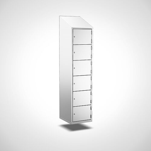 Wall-mounted compartment cupboard made of stainless steel, 6 compartments with 400 mm compartment width, art. no. 45.10.05.61 
