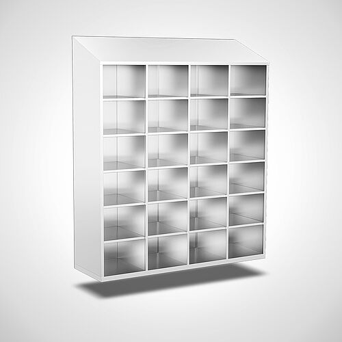 Wall-mounted compartment cupboard without doors made of stainless steel, 24 compartments with compartment width of 400 mm. no. 45.10.06.67 