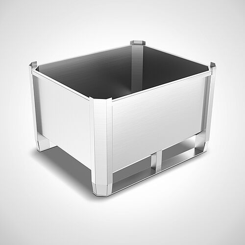 Euro-stacking container with bottom slope on 2 skids Type ESTB-MG-K 600 Liter, item no. 49.00.02.42