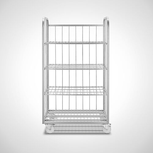 Laundry trolley (wire mesh trolley) made of stainless steel Type WAEW-96x70 SON with 3 hinged intermediate shelves, ID 21-61255 