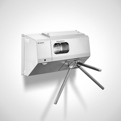 Wall-mounted disinfectant dispenser with drop-arm turnstile Type Desi-Control WL-Droparm-1 "Ecoline, pass-through direction from left to right, item no. 11.10.07.81 