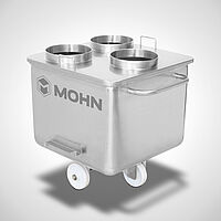 Lifting/loading trolley type HBW-S-200 litre with custom-made lid with 3-piece pipe opening 