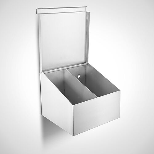 Stainless steel utensil dispenser, type US-T, with partition, art. no. 18.00.01.69 with optional pictogram etching 