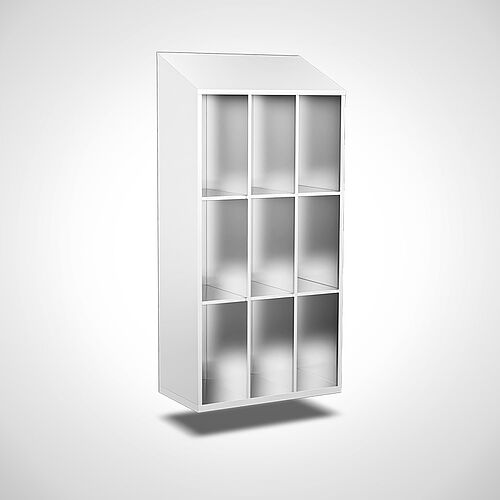 Wall-mounted compartment cupboard without doors made of stainless steel, 9 compartments with 300 mm compartment width, item no. 45.10.06.04 