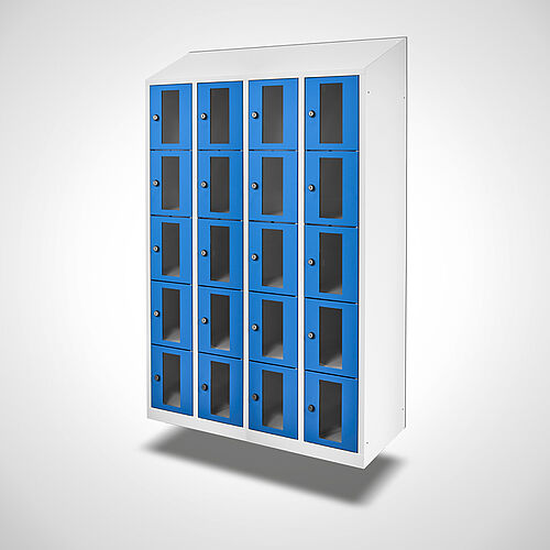 Wall-mounted compartment cupboard with acrylic glass doors Type FSA5-WH-ST-EU 4 compartments with 300 mm compartment width, item no. 46.00.05.46 